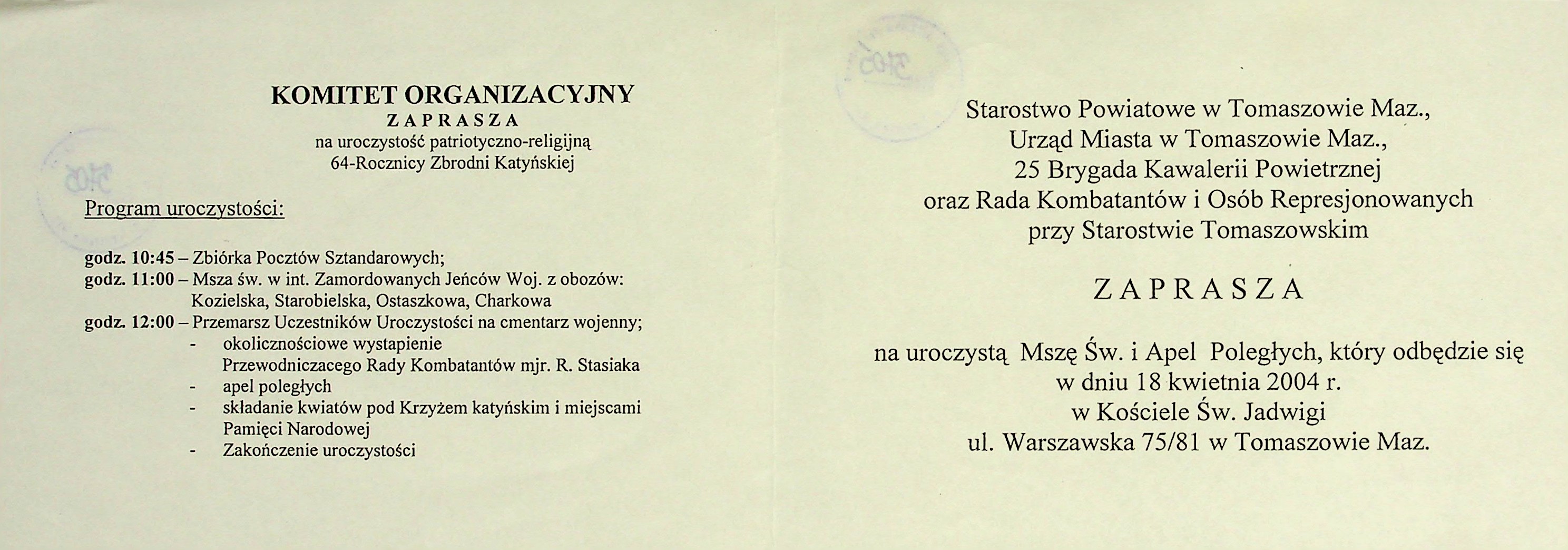 Zaproszenie na obchody